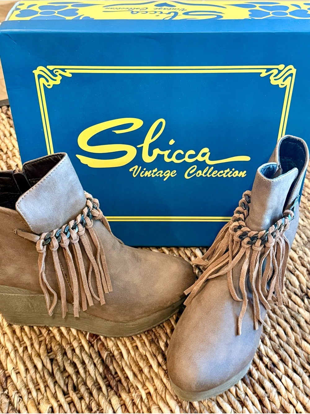 Sbicca Taupe Suede Fringe Ankle Booties